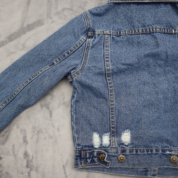 Casual Jacket Womens XXS Blue Denim Button Up Chest Pocket Collared Short Length - Picture 12 of 14